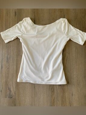 Abercrombie & Fitch Cream Ribbed Scoop Neck Short Sleeve Top